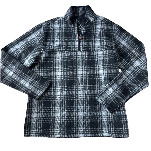 John Wayne Sweater Mens L Flannel 1/4 Zip Check Plaid Pullover - Picture 1 of 4
